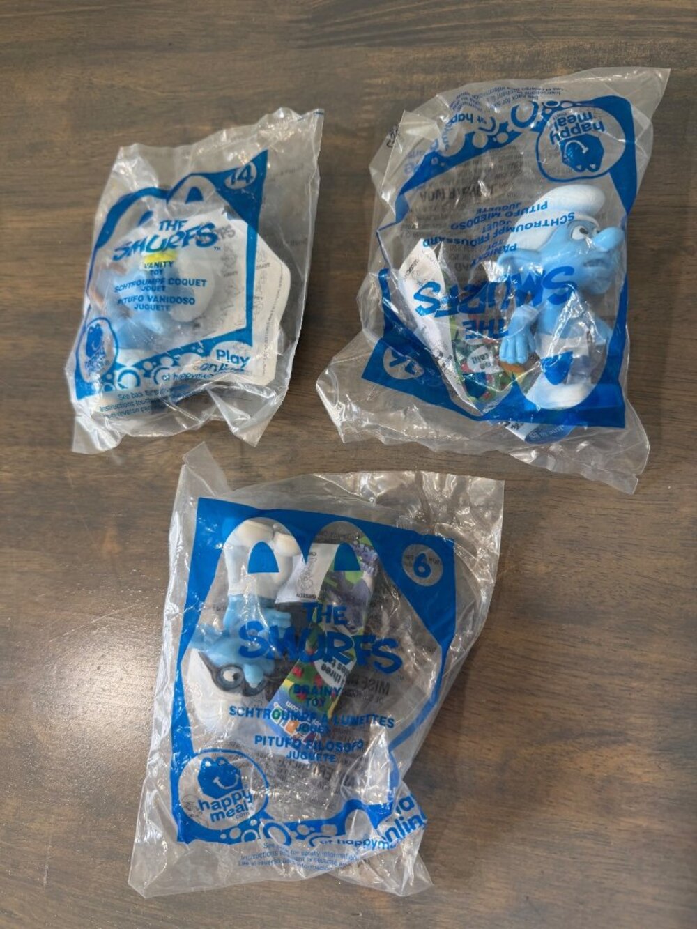 New Sealed 2011 McDonalds Smurfs Happy Meal Toys Set of 3 Numbers 6,14, and 16